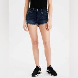 American Eagle Hi Rise Shortie Denim Cut Off Stretch Dark Wash Jean Shorts 2